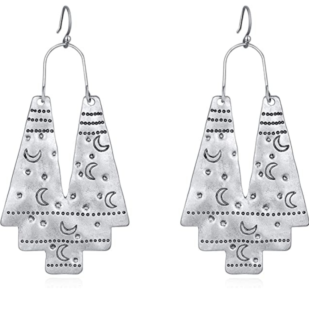 Silver boho fan drop earrings